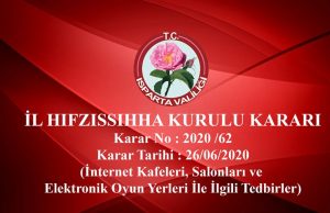 Isparta İl Hıfzıssıhha Kurulu 62 Nolu Karar
